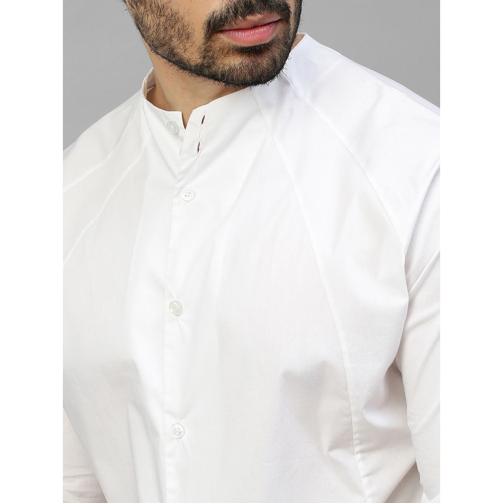 Echke White Linen High Neck Shirt