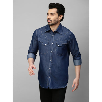 Echke Denim Shirt with White Stitching and Lightning Feature