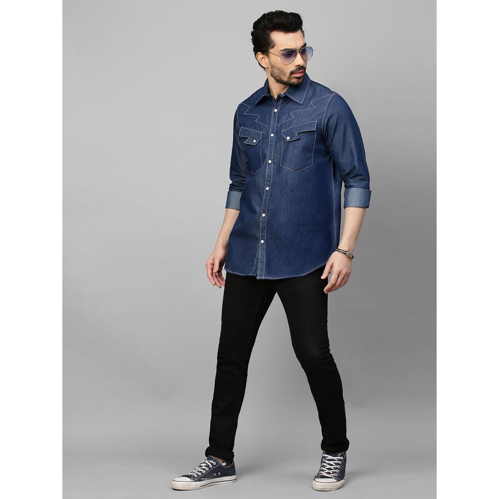 Echke Denim Shirt with White Stitching and Lightning Feature