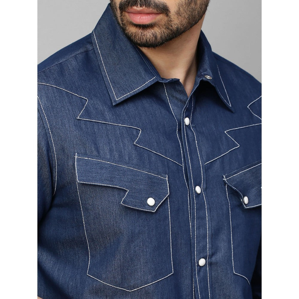 Echke Denim Shirt with White Stitching and Lightning Feature