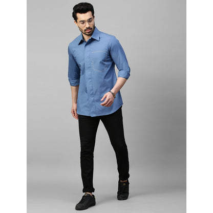 Echke Slate Blue Shirt with White Stitching Half Pocket Feature