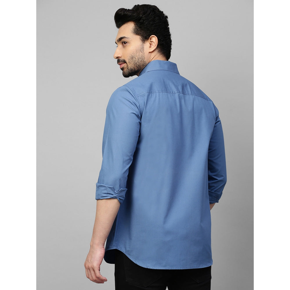 Echke Slate Blue Shirt with White Stitching Half Pocket Feature