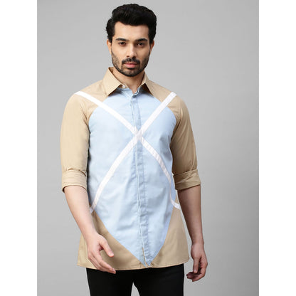 Echke Light Khaki Shirt with Light Blue and White Geometric Pattern