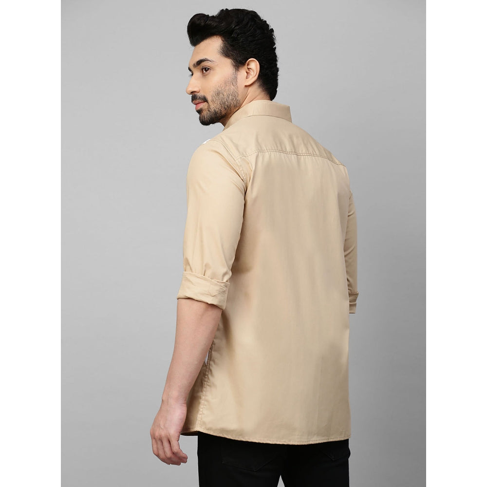 Echke Light Khaki Shirt with Light Blue and White Geometric Pattern