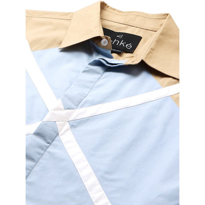 Echke Light Khaki Shirt with Light Blue and White Geometric Pattern