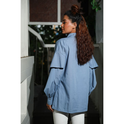 Echke Wide Collared Shirt with Hook and Eye Feature