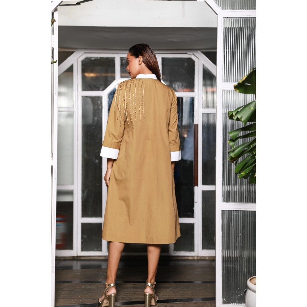 Echke Embellished Mandarin Collar and Chain Feature Dress