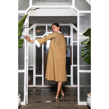 Echke Embellished Mandarin Collar and Chain Feature Dress