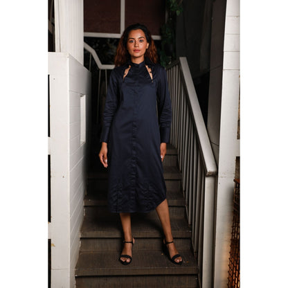 Echke Open Shoulder Collar Shirt Dress