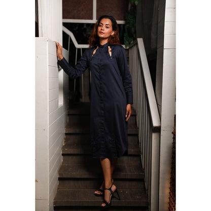 Echke Open Shoulder Collar Shirt Dress