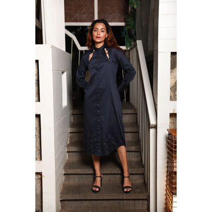 Echke Open Shoulder Collar Shirt Dress