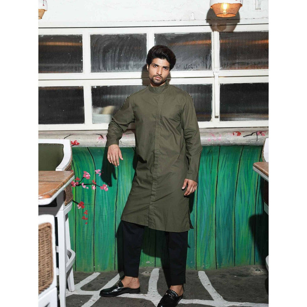 Echke Olive Green & Black Co-ord (Set of 2)