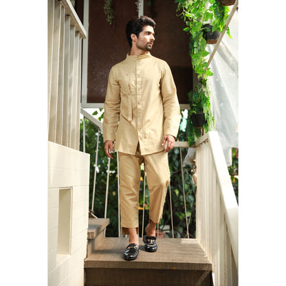 Echke Khaki High Open Collared Co-ord (Set of 2)