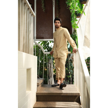 Echke Khaki High Open Collared Co-ord (Set of 2)
