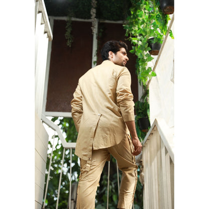 Echke Khaki High Open Collared Co-ord (Set of 2)