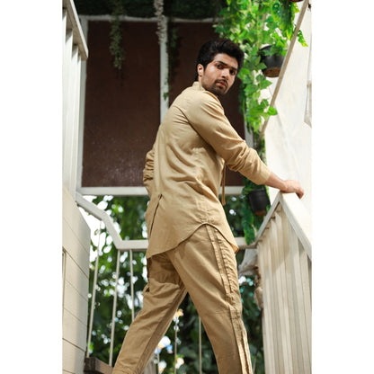 Echke Khaki High Open Collared Co-ord (Set of 2)