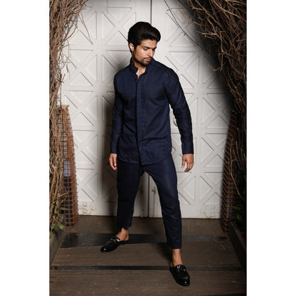 Echke Navy Blue Linen Co-ord (Set of 2)