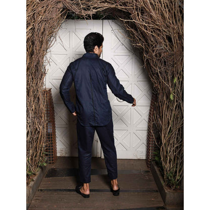 Echke Navy Blue Linen Co-ord (Set of 2)