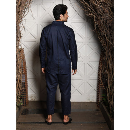 Echke Navy Blue Linen Co-ord (Set of 2)