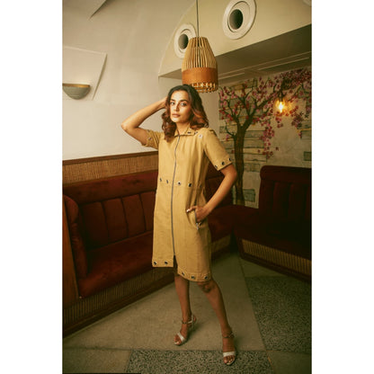 Echke Denim Dress with Zipper and Eyelet Detailing