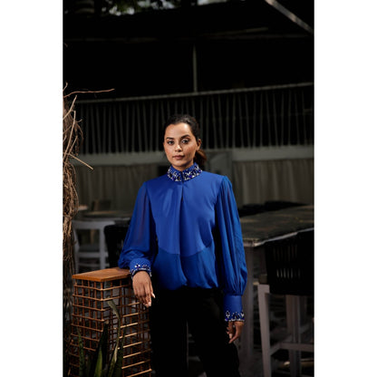 Echke Embellished Chinese High Neck Top