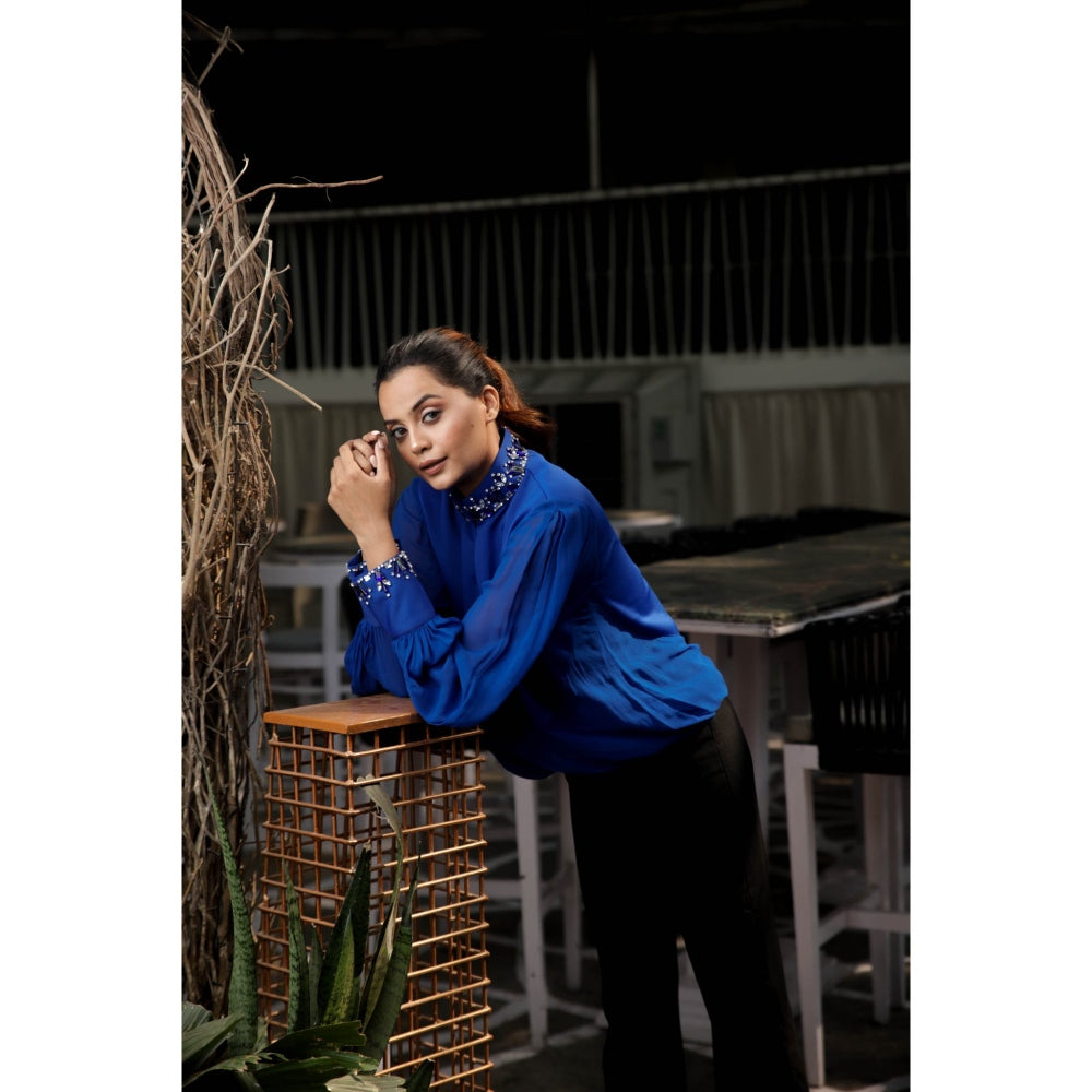 Echke Embellished Chinese High Neck Top