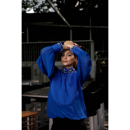 Echke Embellished Chinese High Neck Top