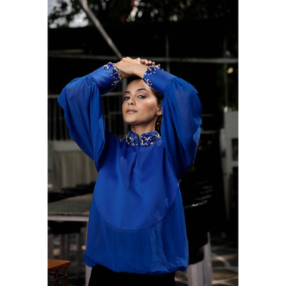 Echke Embellished Chinese High Neck Top