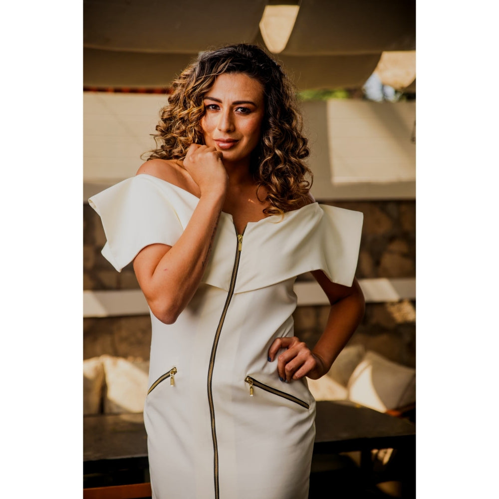 Echke Off Shoulder Dress with Zip Detailing