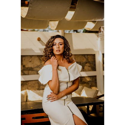 Echke Off Shoulder Dress with Zip Detailing