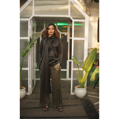 Echke Shawl Feature Top with Pleated Pants Co-Ord (Set of 2)