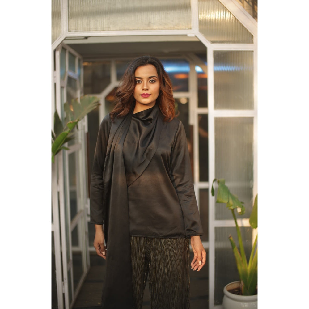 Echke Shawl Feature Top with Pleated Pants Co-Ord (Set of 2)