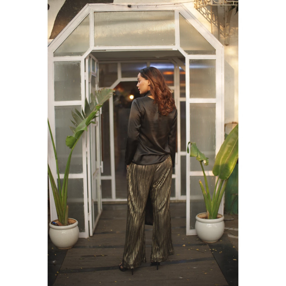 Echke Shawl Feature Top with Pleated Pants Co-Ord (Set of 2)