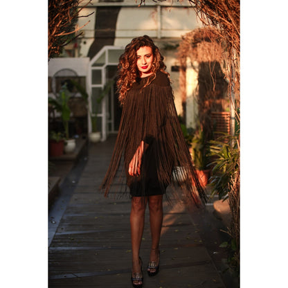 Echke Knee Length Dress with Ribbed Hem and Tassels