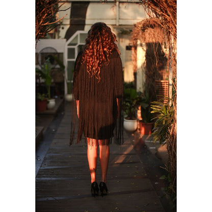 Echke Knee Length Dress with Ribbed Hem and Tassels