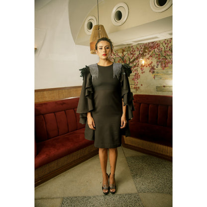 Echke Knee length with Embellishments and Feathers