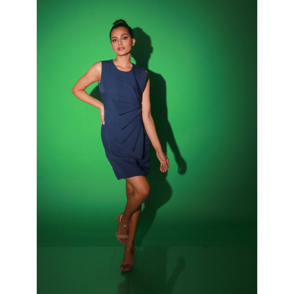 Echke Blue Short Dress With A Scone Pattern