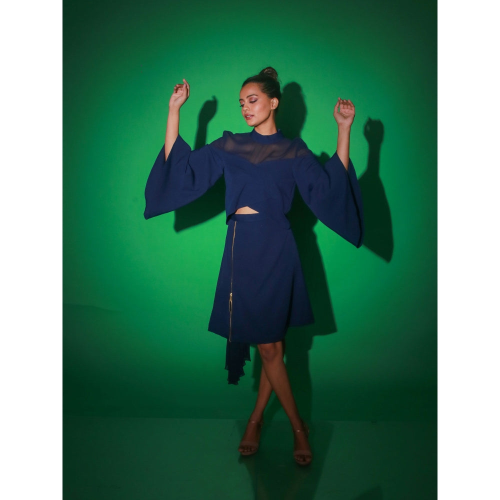 Echke Blue Solid Skirt With Top (Set of 2)