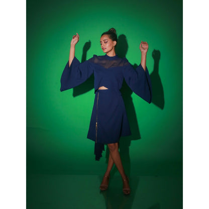 Echke Blue Solid Skirt With Top (Set of 2)