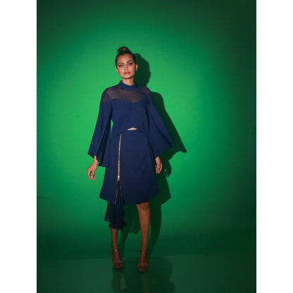 Echke Blue Solid Skirt With Top (Set of 2)