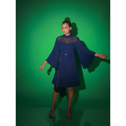 Echke Blue Solid Skirt With Top (Set of 2)