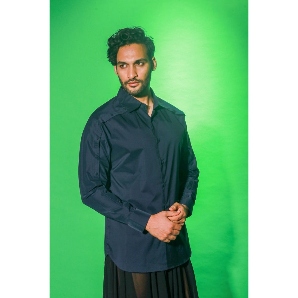 Echke Navy Blue Solid Shirt