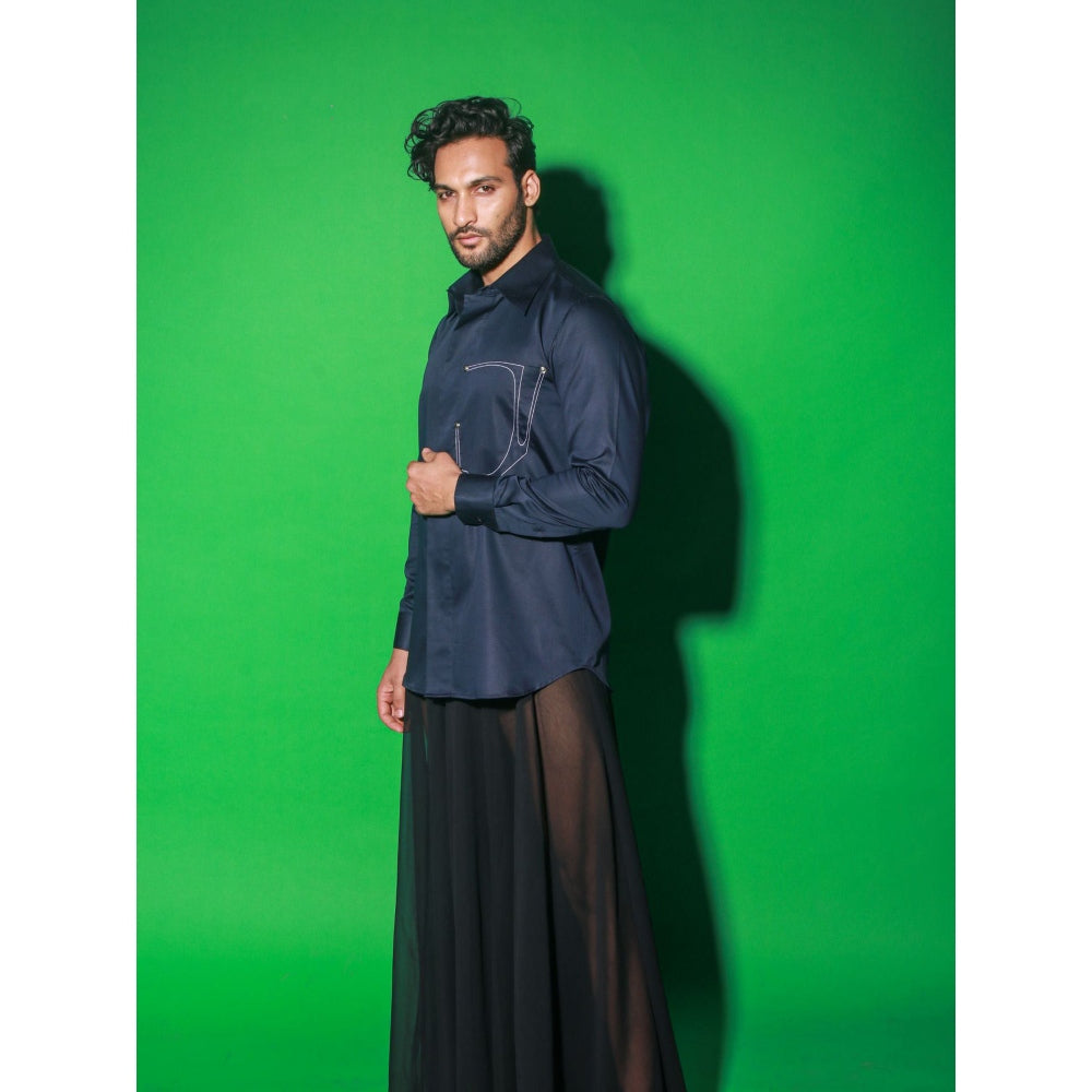 Echke Navy Blue Solid Shirt