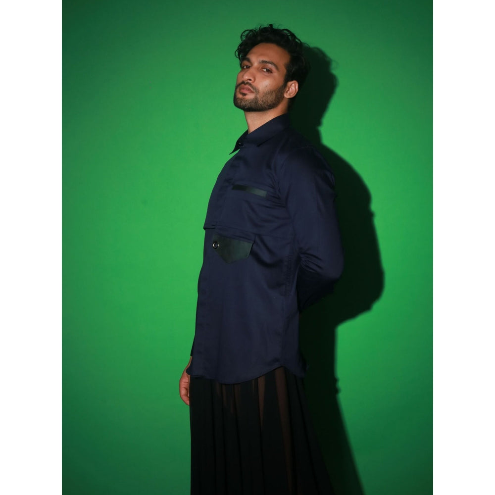 Echke Navy Blue Solid Shirt