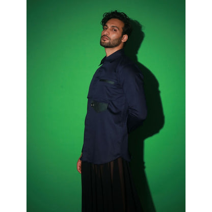 Echke Navy Blue Solid Shirt