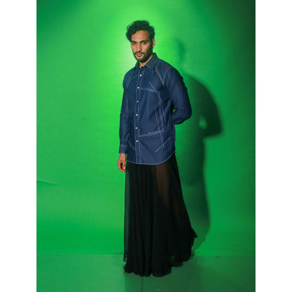 Echke Navy Blue Denim Solid Shirt