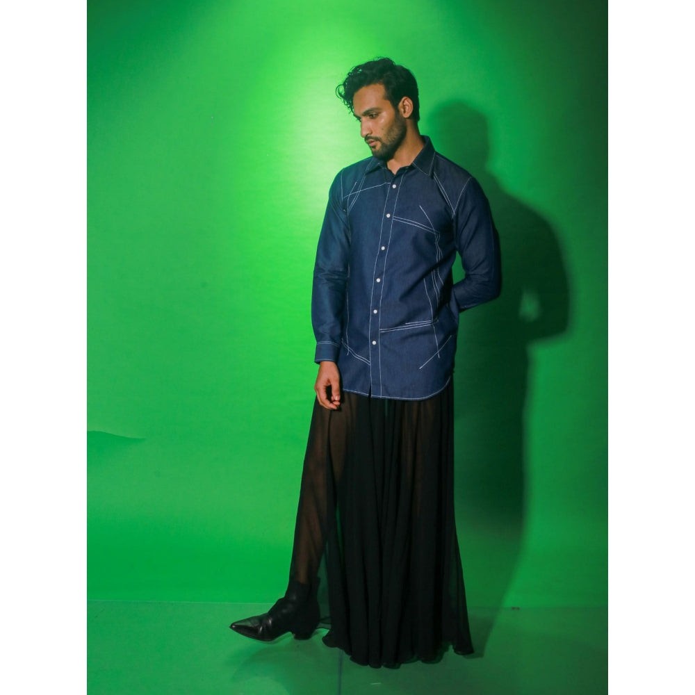 Echke Navy Blue Denim Solid Shirt