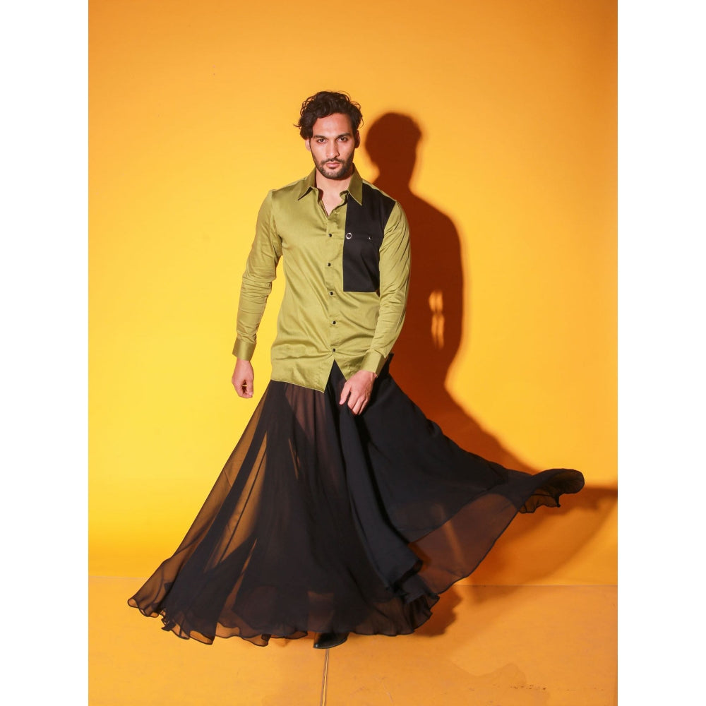 Echke Moss Green Colorblock Shirt