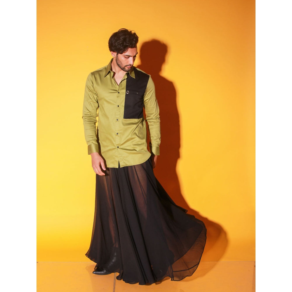 Echke Moss Green Colorblock Shirt