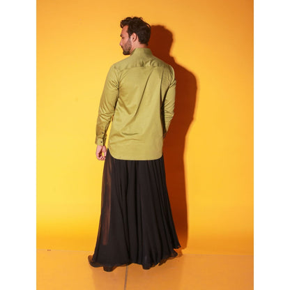 Echke Moss Green Colorblock Shirt